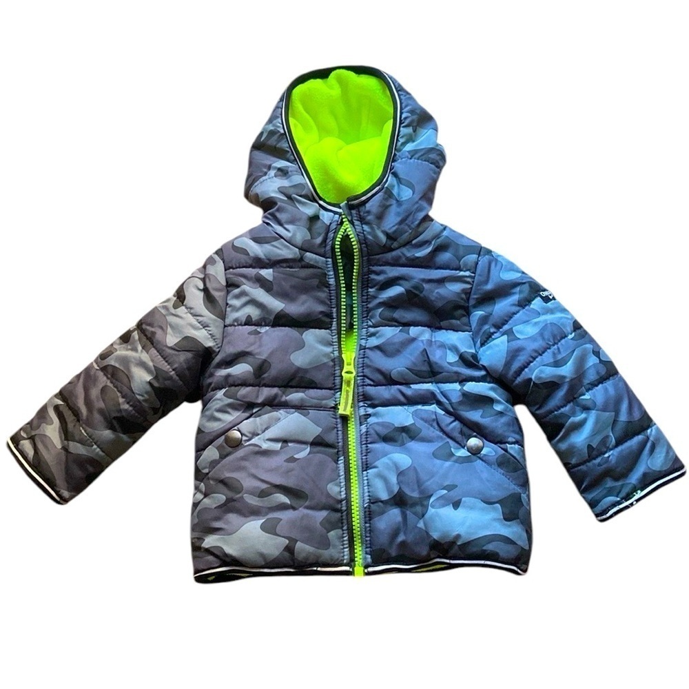OshKosh B’gosh Boy’s Gray Camo Puffer Fleece Lined Jacket Size 12 Months Fall